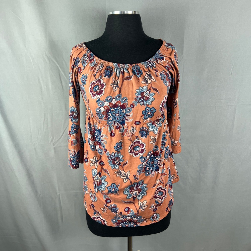 First Love Off The Shoulder Top Womens Small Multicolor Floral Bell Sleeve Boho
